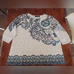 Susan Graver Weekend Oatmeal Blue 1X